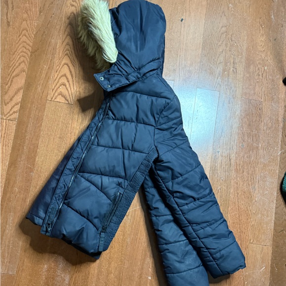 Black Puffer Girls Jacket with Faux Fur Hood - Picture 7 of 11